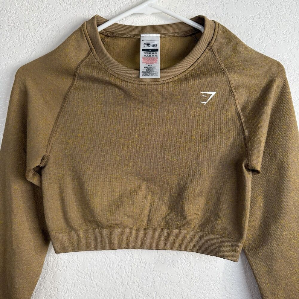 Gymshark Adapt Fleck Seamless Long Sleeve Crop Top MEDIUM Mineral Light Brown - Picture 2 of 10